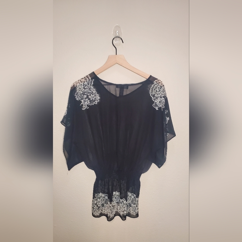 Black Sheer Dress with White Lace Accents